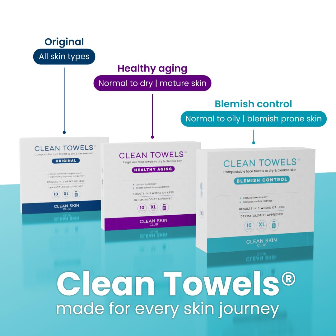 Clean Skin Club Clean Towels XL®, Travel Pack 100% USDA Biobased Disposable Face Towel, Eczema Association Accepted,Dry Wipes, TSA-Approved Travel Essential, 1 Pack, 10 ct Total