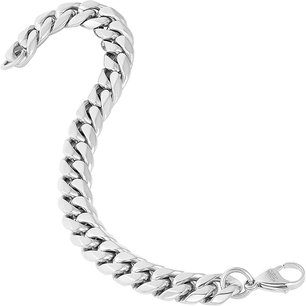 Invicta Bracelet for Men, Stainless Steel Chain Jewelry, Polsihed Curb, 12mm, 8.75