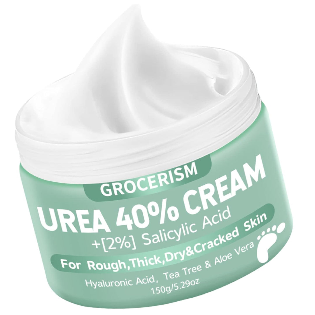 Grocerism Urea Cream 40 Percent For Feet Plus 2% Salicylic Acid 5.29 oz || Foot Cream and Hand Cream Maximum Strength with Hyaluronic Acid,Tea Tree,and Aloe Vera For Deep Moisturizes,Callus Remover Visit the Grocerism Store