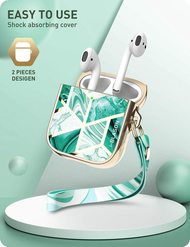 i-Blason Cosmo Series Case Designed for Airpods 2nd Generation/1st Generation, 360° Protective Stylish Marble AirPods Case Cover Compatible with Apple AirPods 1st/2nd (Jade) - 3alababak