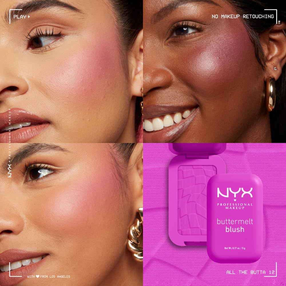 NYX PROFESSIONAL MAKEUP Buttermelt Powder Blush, Fade and Transfer-Resistant Blush, Up to 12HR Make Up Wear, Vegan Formula - My Butta Half