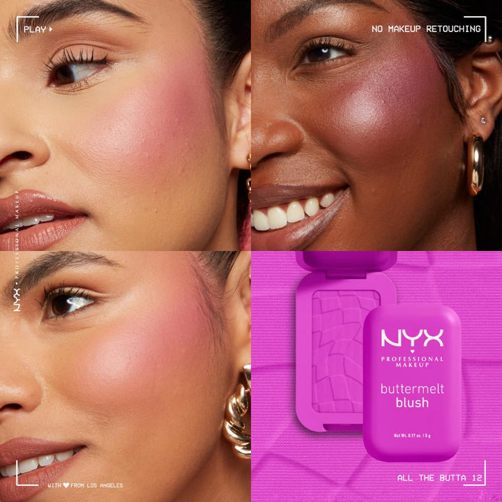 NYX PROFESSIONAL MAKEUP Buttermelt Powder Blush, Fade and Transfer-Resistant Blush, Up to 12HR Make Up Wear, Vegan Formula - My Butta Half