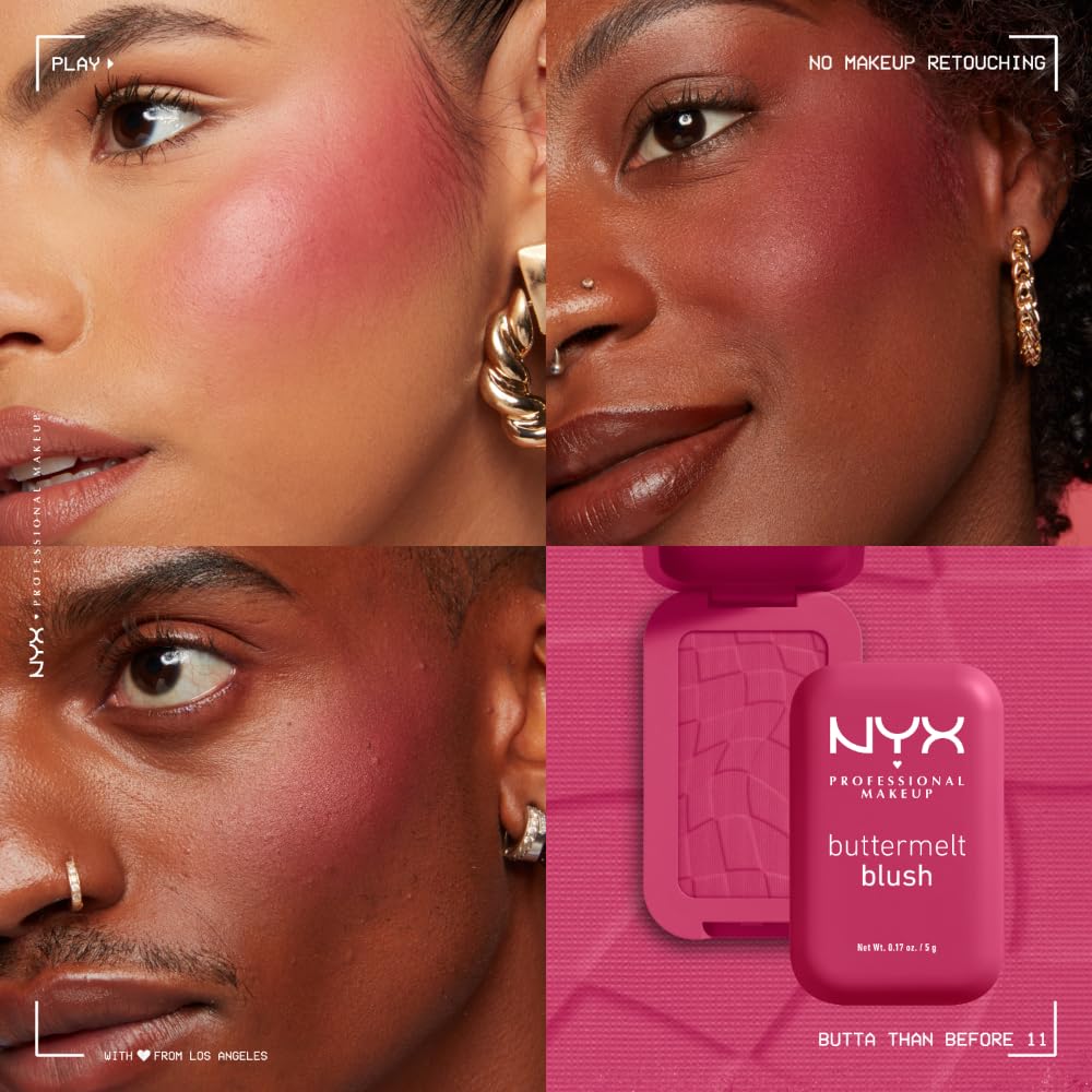 NYX PROFESSIONAL MAKEUP Buttermelt Powder Blush, Fade and Transfer-Resistant Blush, Up to 12HR Make Up Wear, Vegan Formula - My Butta Half