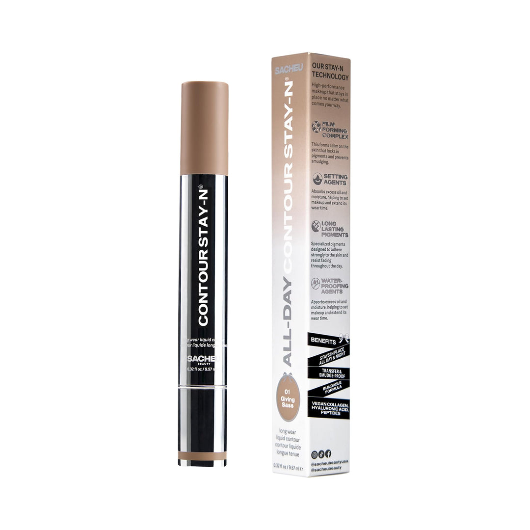 Sacheu Liquid Contour STAY-N Cream Contour, Longwear, Blendable &amp; builable formula, lightweight, transfer &amp; smudge-proof, vegan collagen, hyaluronic acid &amp; peptide