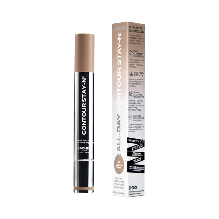 Sacheu Liquid Contour STAY-N Cream Contour, Longwear, Blendable &amp; builable formula, lightweight, transfer &amp; smudge-proof, vegan collagen, hyaluronic acid &amp; peptide