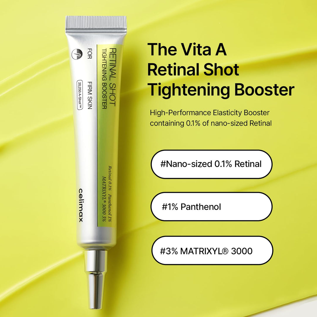 celimax The Vita A Retinal Shot Tightening Booster | 0.1% Retinal, 3% Matryxyl, High-Strength Retinoid for Anti-Aging, Pore Minimizer, Wrinkles &amp; Fine Lines, Firmer Skin, 15ml
