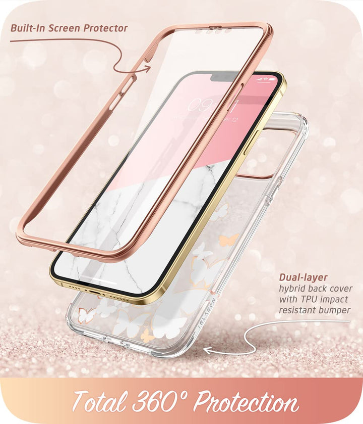i-Blason Cosmo for iPhone 13 Pro Max Case [Built-in Screen Protector] [Military-Grade Protection] Slim Full-Body Stylish Protective Shockproof Phone Case for iPhone 13 Pro Max (Butterfly)