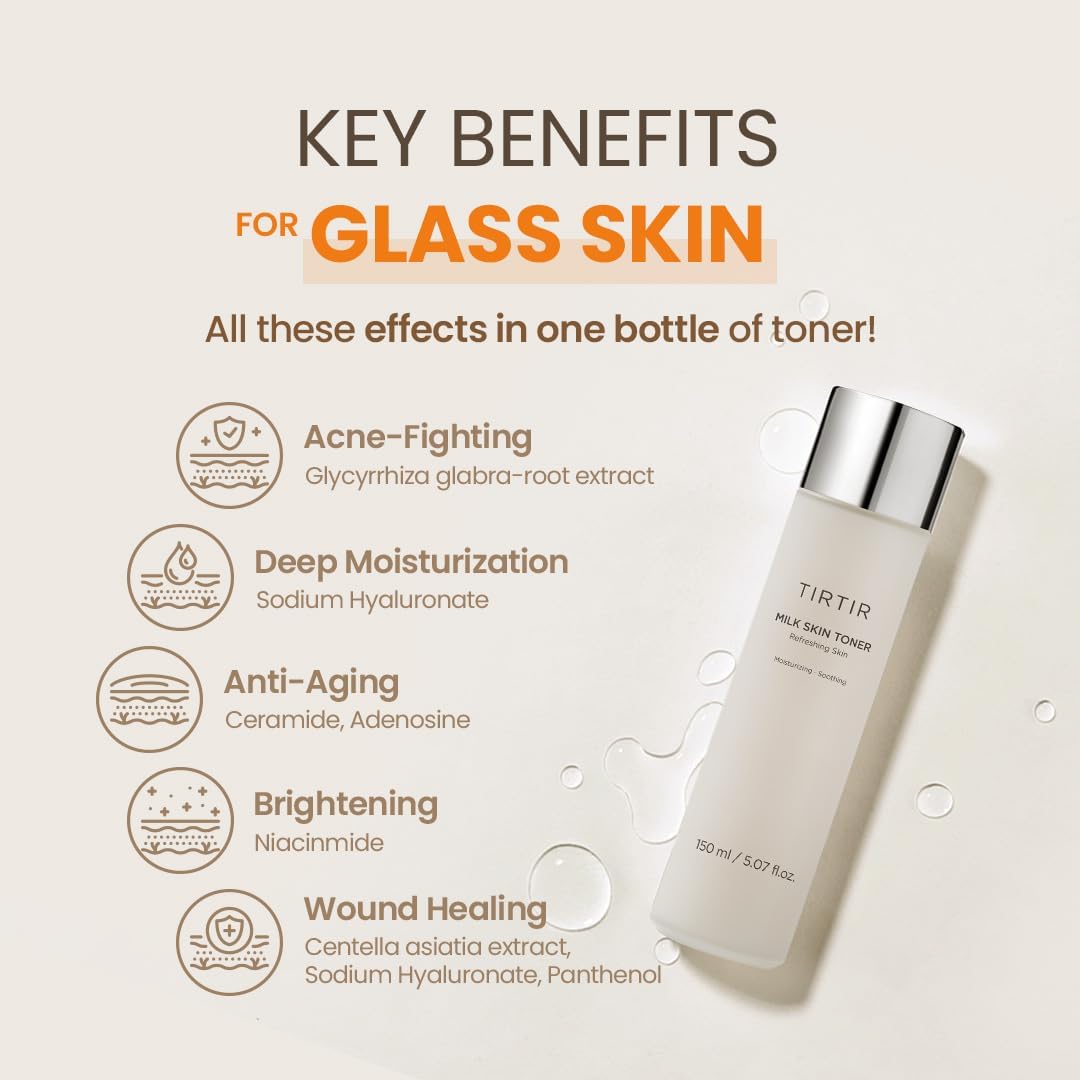 TIRTIR Milk Toner - Soft and Milky Texture, Deep Hydrating, Moisturizing ,Glow, Plant-derived ingredients with Rice Bran Extracts, Chamomile Flowers, Korean Skin Care, Vegan, 150mL / 5.07 Fl Oz