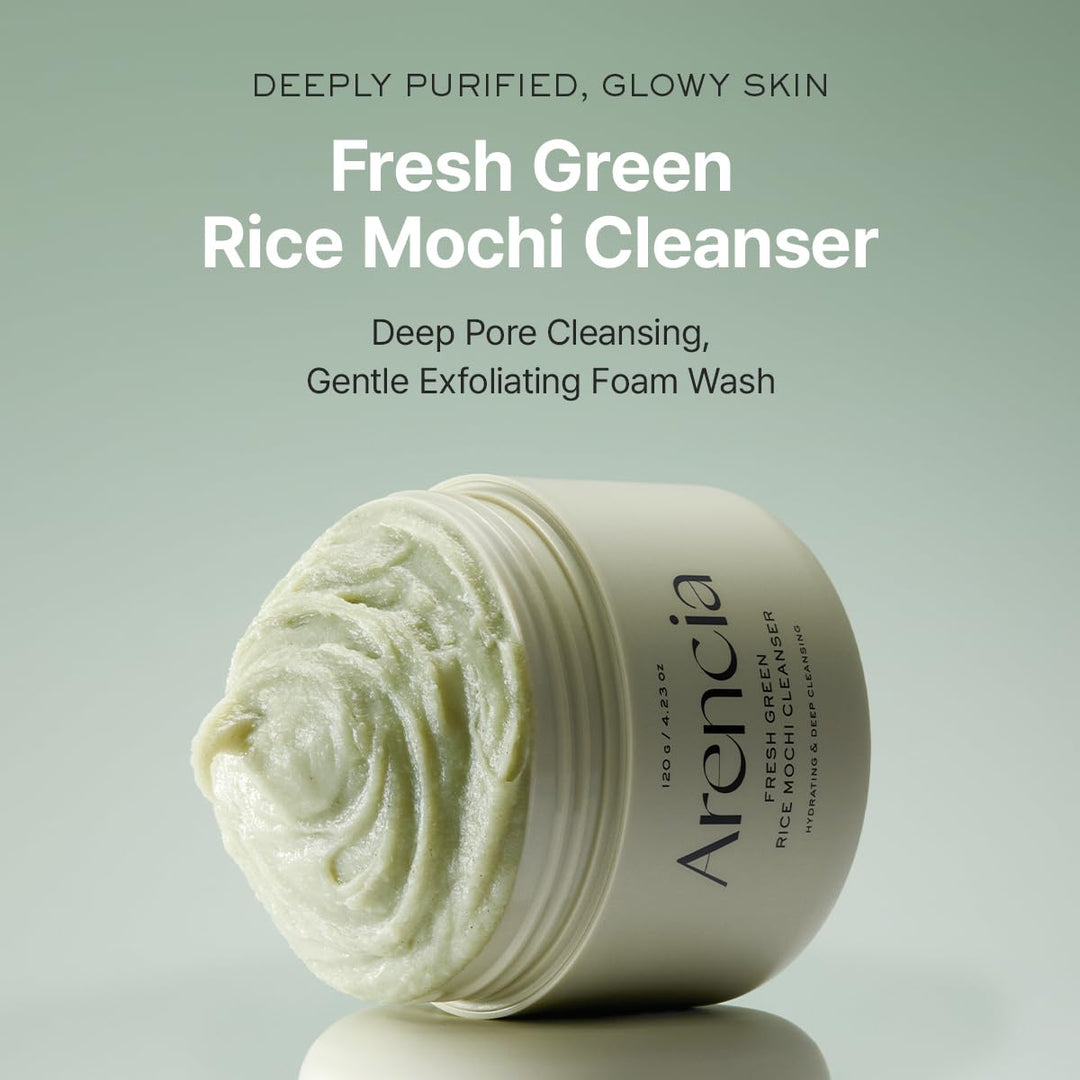 Arencia Korean Rice Mochi Face Cleanser - Face Wash, Gentle Scrub All in One for Deep Cleansing, Moisturizing, Pore Minimizing, Acne-Prone Skin, Removing Blackhead with Rice Water &amp; Green Tea