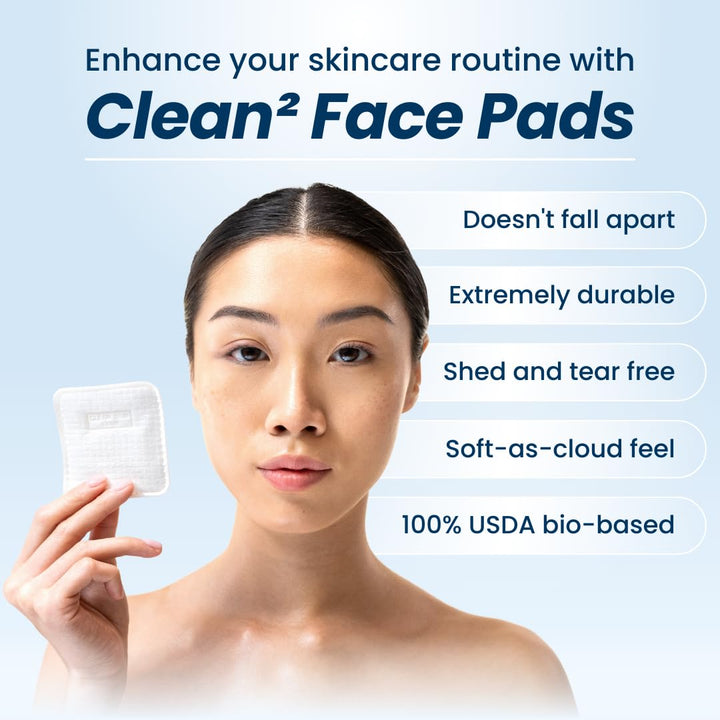 Clean Skin Club Clean² Pads 2.0 [NEW & IMPROVED EDGES] Guaranteed Not to Shed & Tear Face Pads, Unique Triple Layers, Textured & Ultra Soft Side, Organic Disposable Cotton, Pair with Makeup Remover - 60 Count