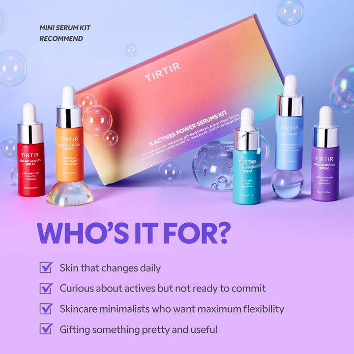 IRTIR 5 Actives Power Serums Kit – Korean Skin Care Set with Vitamin C, Niacinamide, Azelaic & Hyaluronic Acid, Hydrating Serum, Radiance Boost, Nourishment, Travel Essentials, Skincare Gift
