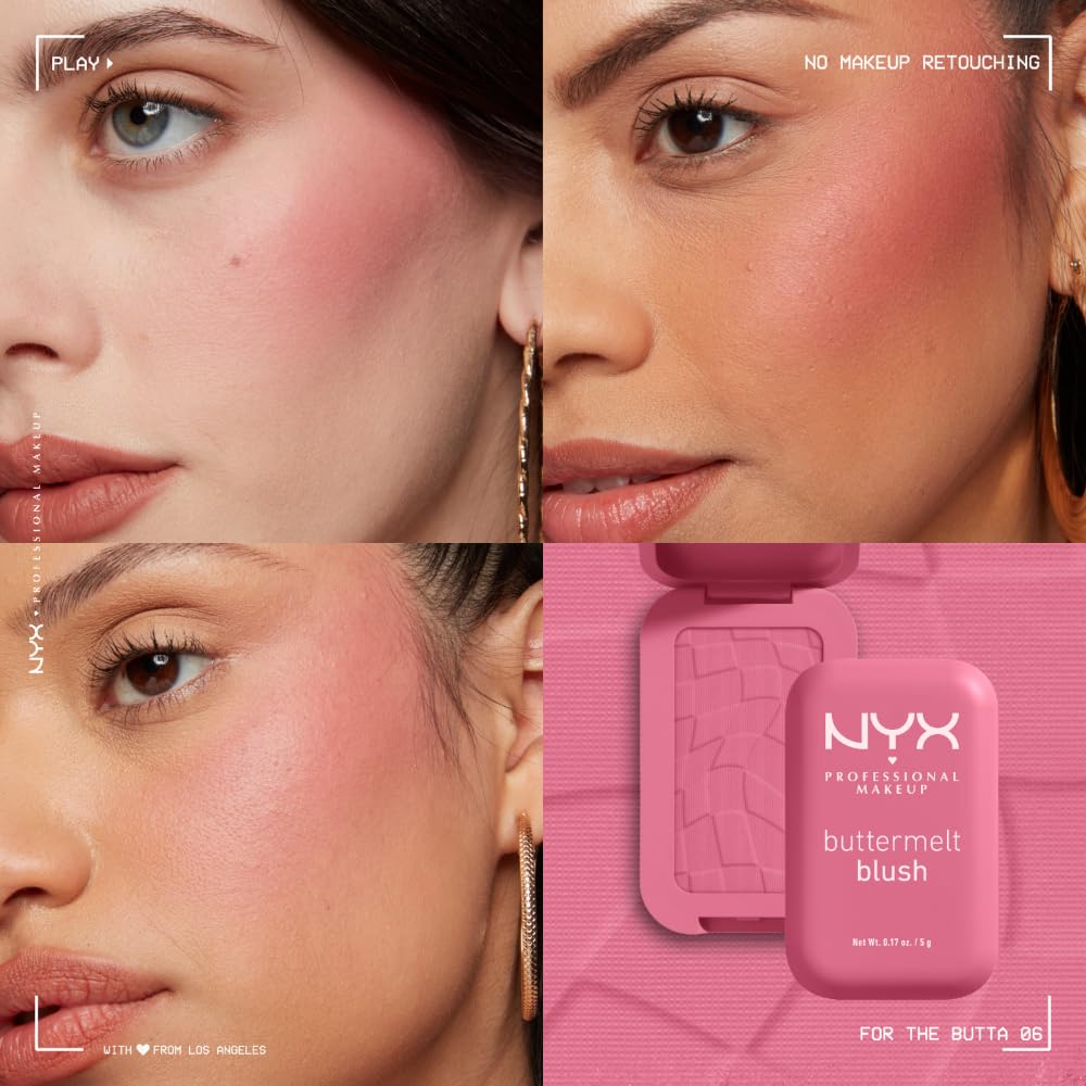 NYX PROFESSIONAL MAKEUP Buttermelt Powder Blush, Fade and Transfer-Resistant Blush, Up to 12HR Make Up Wear, Vegan Formula - My Butta Half