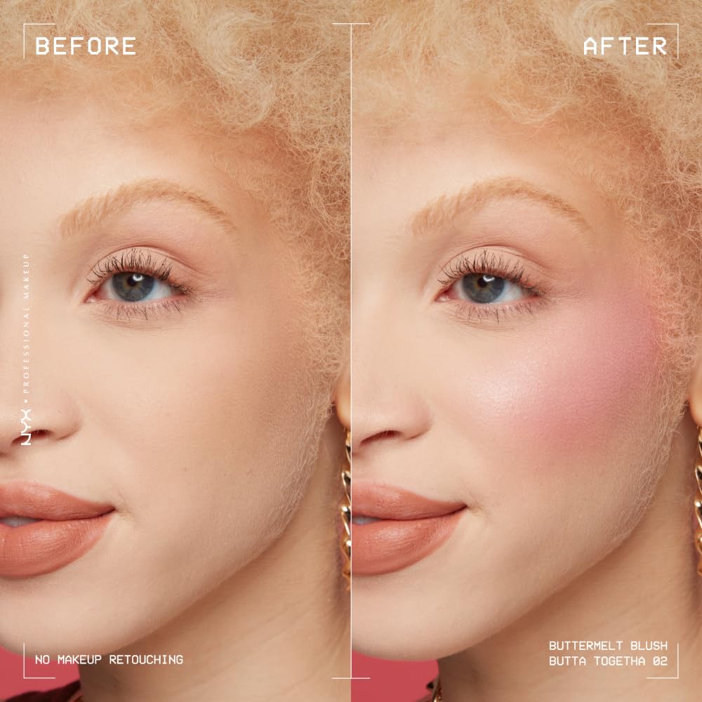NYX PROFESSIONAL MAKEUP Buttermelt Powder Blush, Fade and Transfer-Resistant Blush, Up to 12HR Make Up Wear, Vegan Formula - My Butta Half