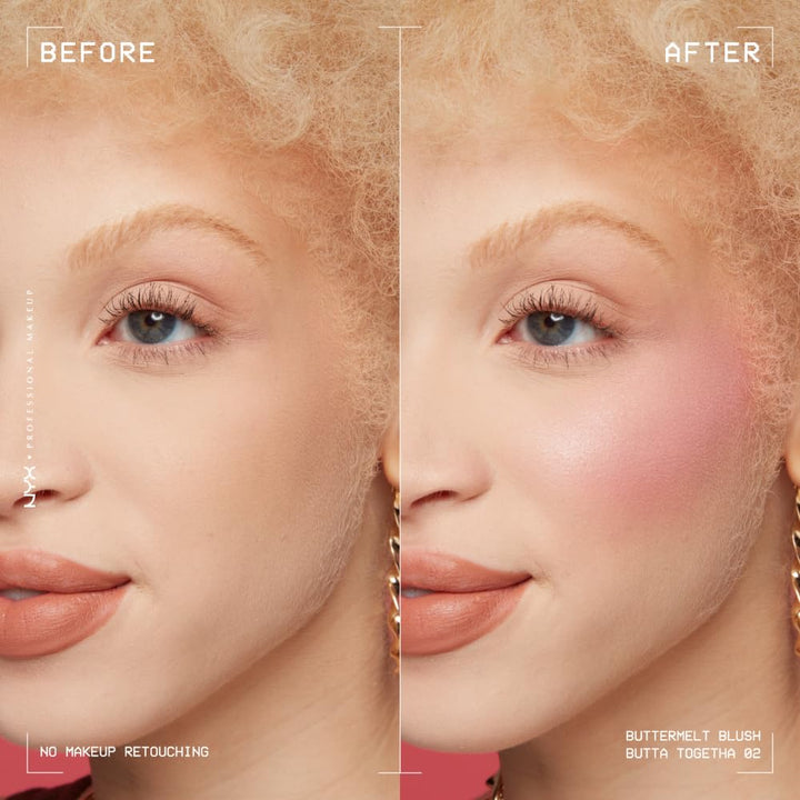 NYX PROFESSIONAL MAKEUP Buttermelt Powder Blush, Fade and Transfer-Resistant Blush, Up to 12HR Make Up Wear, Vegan Formula - My Butta Half
