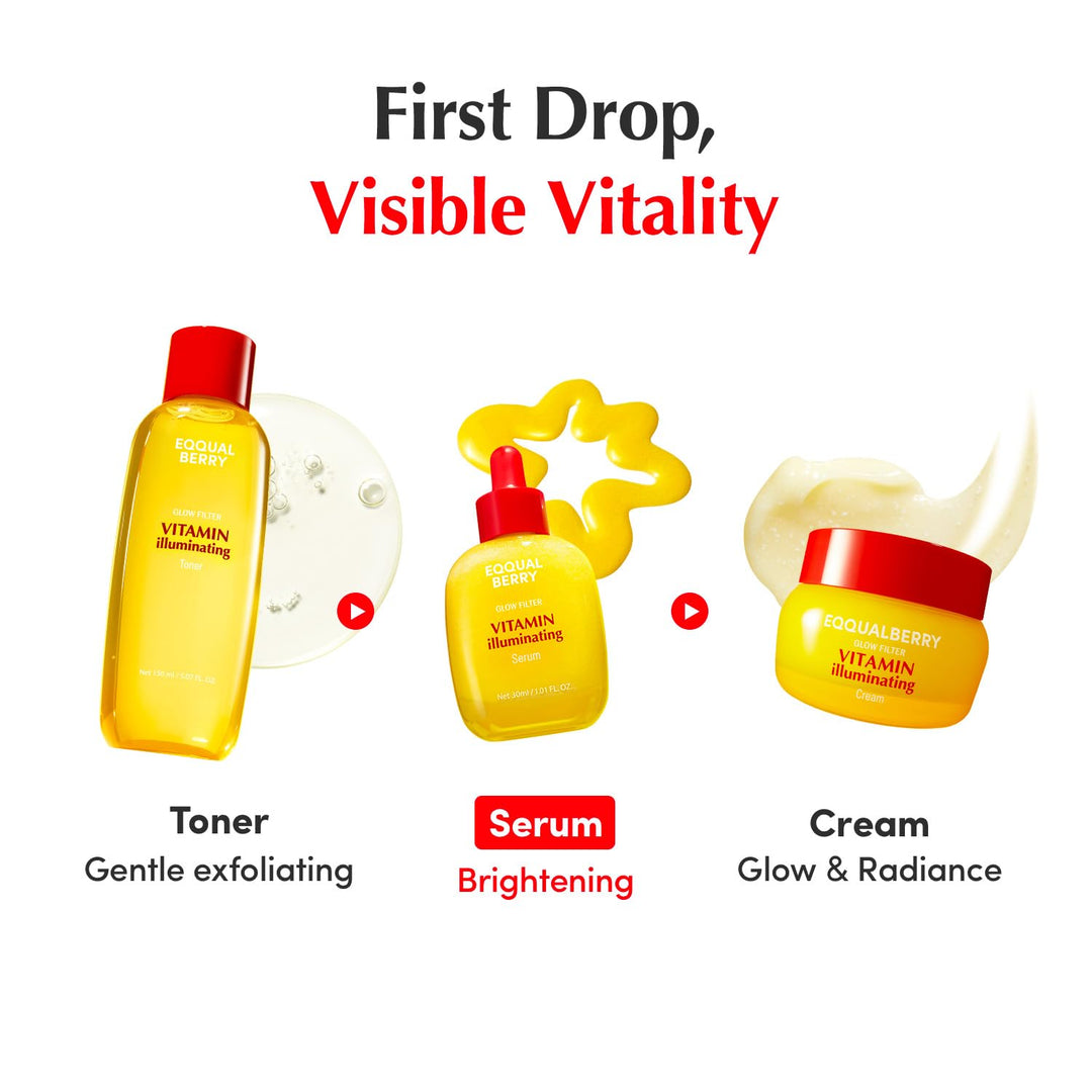 EQQUALBERRY Vitamin Illuminating Serum | Niacinamide 4% + Brightening Vitamin C Face Serum with Hyaluronic Acid &amp; Vitamin E | Dark Spot, Uneven Tone Care | Korean Skincare, 1.01 fl.oz