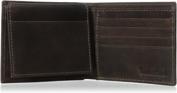 Timberland D01387 Men's Leather Wallet With Attached Flip Pocket, Brown (Cloudy)
