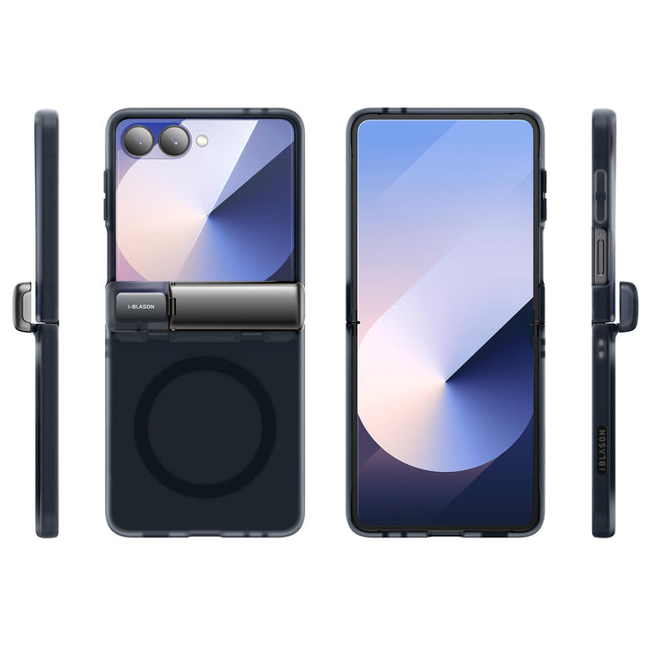 i-Blason for Samsung Galaxy Z Flip 7 Case with Stand [Tempered Glass Screen Protector] [Hinge Protection] [Support Wireless Charging] Slim Matte Protective Magnetic Phone Case for Z Flip 7