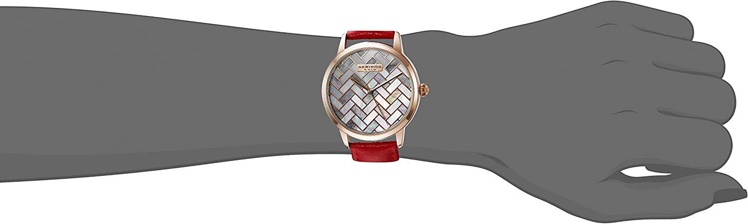 Akribos AK906WTG XXIV Women's Ornate Quartz Metal and Leather Automatic Watch - Red - 3alababak