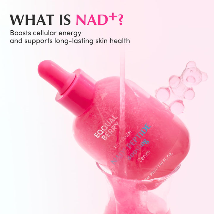 EQQUALBERRY NAD+ Peptide Boosting Serum – Niacinamide 2% + 14 Peptides + Vegan Collagen Anti-Aging Korean Skincare Face &amp; Neck &amp; Body Serum | Firming &amp; Lifting Pink Serum (1.01oz / 30ml)