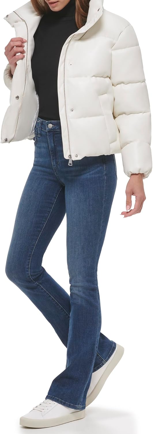 Calvin Klein Women's Short Faux-Leather Puffer Jacket