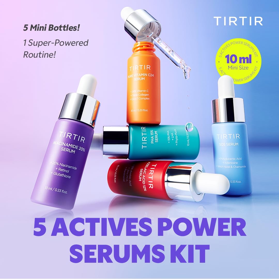 IRTIR 5 Actives Power Serums Kit – Korean Skin Care Set with Vitamin C, Niacinamide, Azelaic & Hyaluronic Acid, Hydrating Serum, Radiance Boost, Nourishment, Travel Essentials, Skincare Gift