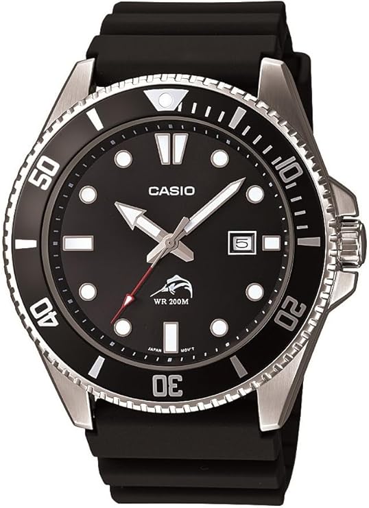 Casio Men's Diver Inspired Stainless Steel Quartz Watch with Resin Strap, Black/Sliver, 25.6 (Model: MDV106-1A)