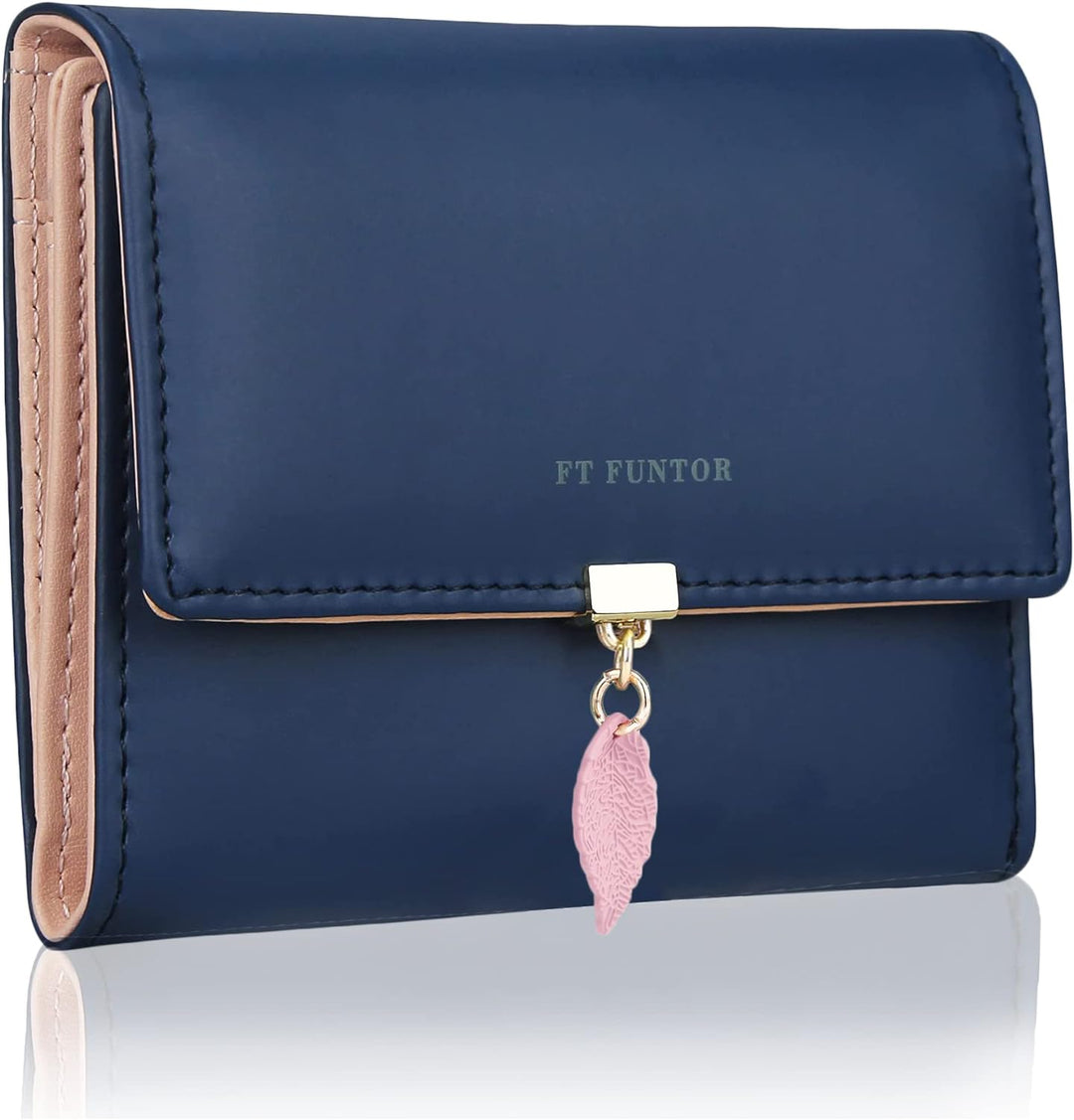 FT FUNTOR RFID Wallets for Women, Leaf Card Holder Trifold Ladies Wallets Coins Zipper Pocket with ID Window