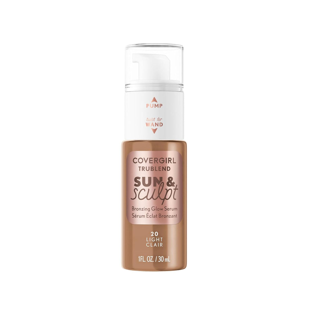 COVERGIRL TruBlend Sun &amp; Sculpt Bronzing Glow Serum, Buildable, Radiant Glow, Wand and Pump Applicator