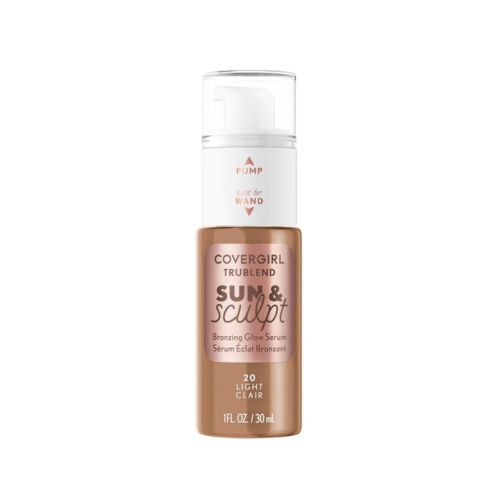 COVERGIRL TruBlend Sun &amp; Sculpt Bronzing Glow Serum, Buildable, Radiant Glow, Wand and Pump Applicator