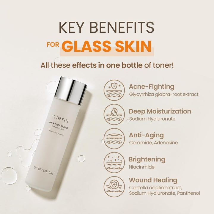 TIRTIR Milk Toner - Soft and Milky Texture, Deep Hydrating, Moisturizing ,Glow, Plant-derived ingredients with Rice Bran Extracts, Chamomile Flowers, Korean Skin Care, Vegan, 150mL / 5.07 Fl Oz