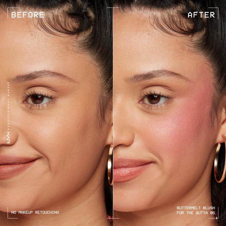 NYX PROFESSIONAL MAKEUP Buttermelt Powder Blush, Fade and Transfer-Resistant Blush, Up to 12HR Make Up Wear, Vegan Formula - My Butta Half