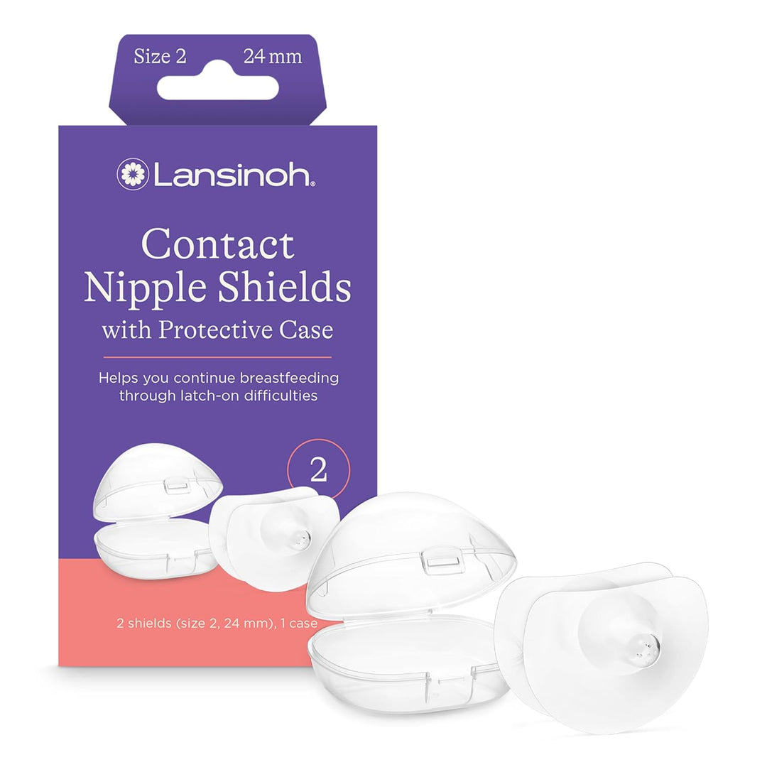 Lansinoh Contact Nipple Shields for Nursing Mothers, Ultra-Thin Soft & Flexible Medical-Grade Silicone Shields for Sensitive Nipples and Latch-On Support, (1 inch or 24mm), with Case, 2 Count