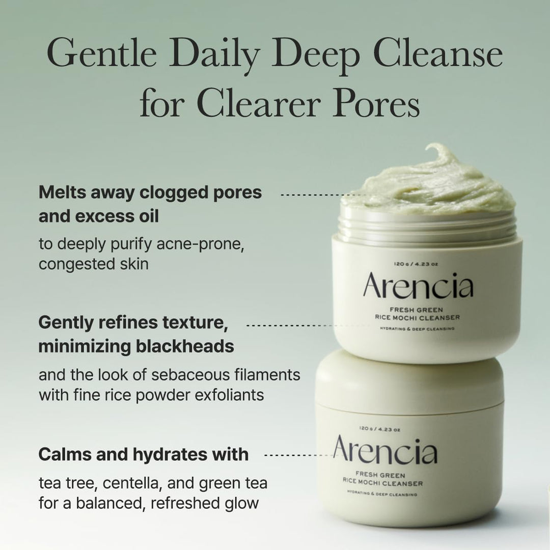 Arencia Korean Rice Mochi Face Cleanser - Face Wash, Gentle Scrub All in One for Deep Cleansing, Moisturizing, Pore Minimizing, Acne-Prone Skin, Removing Blackhead with Rice Water &amp; Green Tea