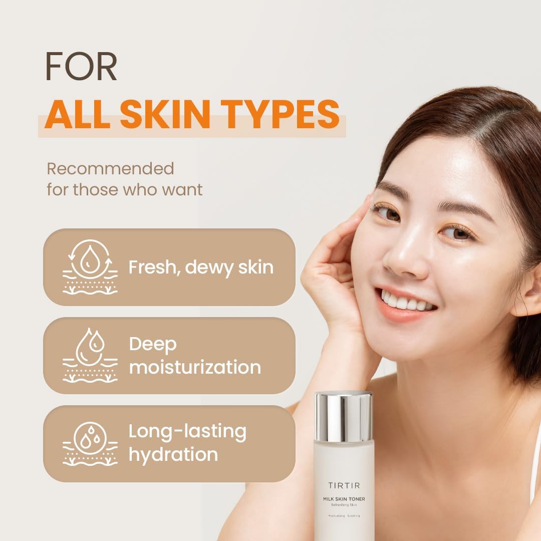 TIRTIR Milk Toner - Soft and Milky Texture, Deep Hydrating, Moisturizing ,Glow, Plant-derived ingredients with Rice Bran Extracts, Chamomile Flowers, Korean Skin Care, Vegan, 150mL / 5.07 Fl Oz