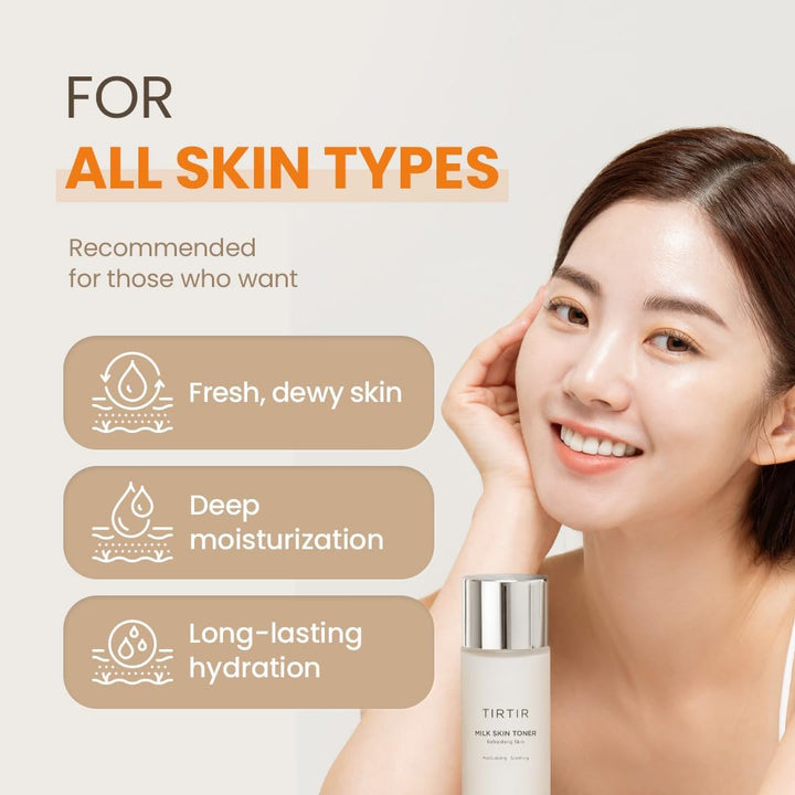 TIRTIR Milk Toner - Soft and Milky Texture, Deep Hydrating, Moisturizing ,Glow, Plant-derived ingredients with Rice Bran Extracts, Chamomile Flowers, Korean Skin Care, Vegan, 150mL / 5.07 Fl Oz