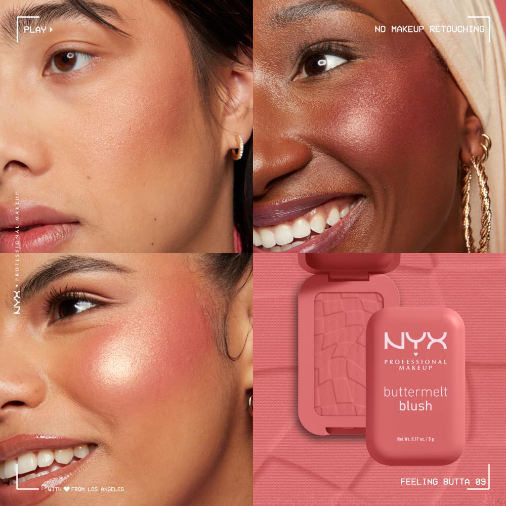 NYX PROFESSIONAL MAKEUP Buttermelt Powder Blush, Fade and Transfer-Resistant Blush, Up to 12HR Make Up Wear, Vegan Formula - My Butta Half
