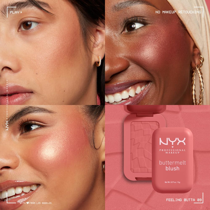 NYX PROFESSIONAL MAKEUP Buttermelt Powder Blush, Fade and Transfer-Resistant Blush, Up to 12HR Make Up Wear, Vegan Formula - My Butta Half