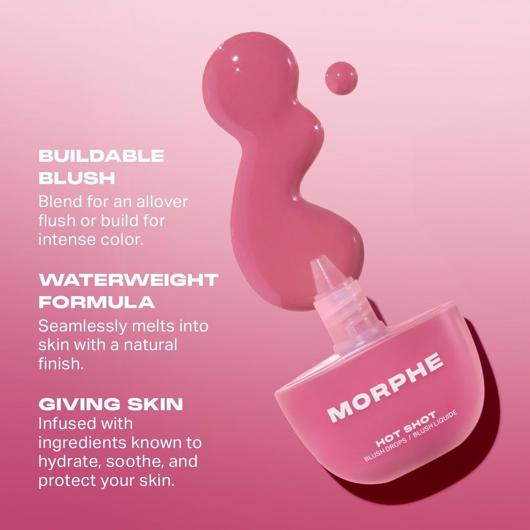 Morphe Hot Shot Blush Drops - Hydrating, Buildable Liquid Blush for Cheeks with Niacinamide and Antioxidants- Buildable, Waterweight Formula for a Natural Finish (0.5 Fl Oz)
