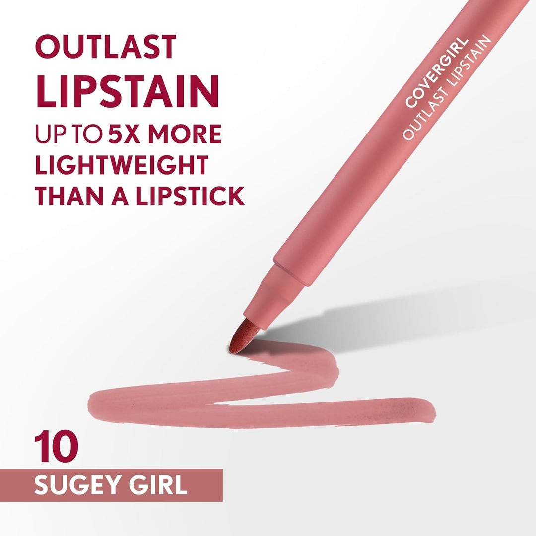 Covergirl Outlast Lipstain, Smooth Application, Precise Pen-Like Tip, Transfer-Proof, Satin Stained Finish, Vegan Formula, 0.06oz