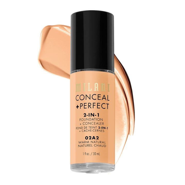 Milani Conceal + Perfect 2-in-1 Foundation + Concealer for a Flawless Complexion, Under Eye Corrector, Cover Redness and Imperfections, Waterproof and Sweatproof