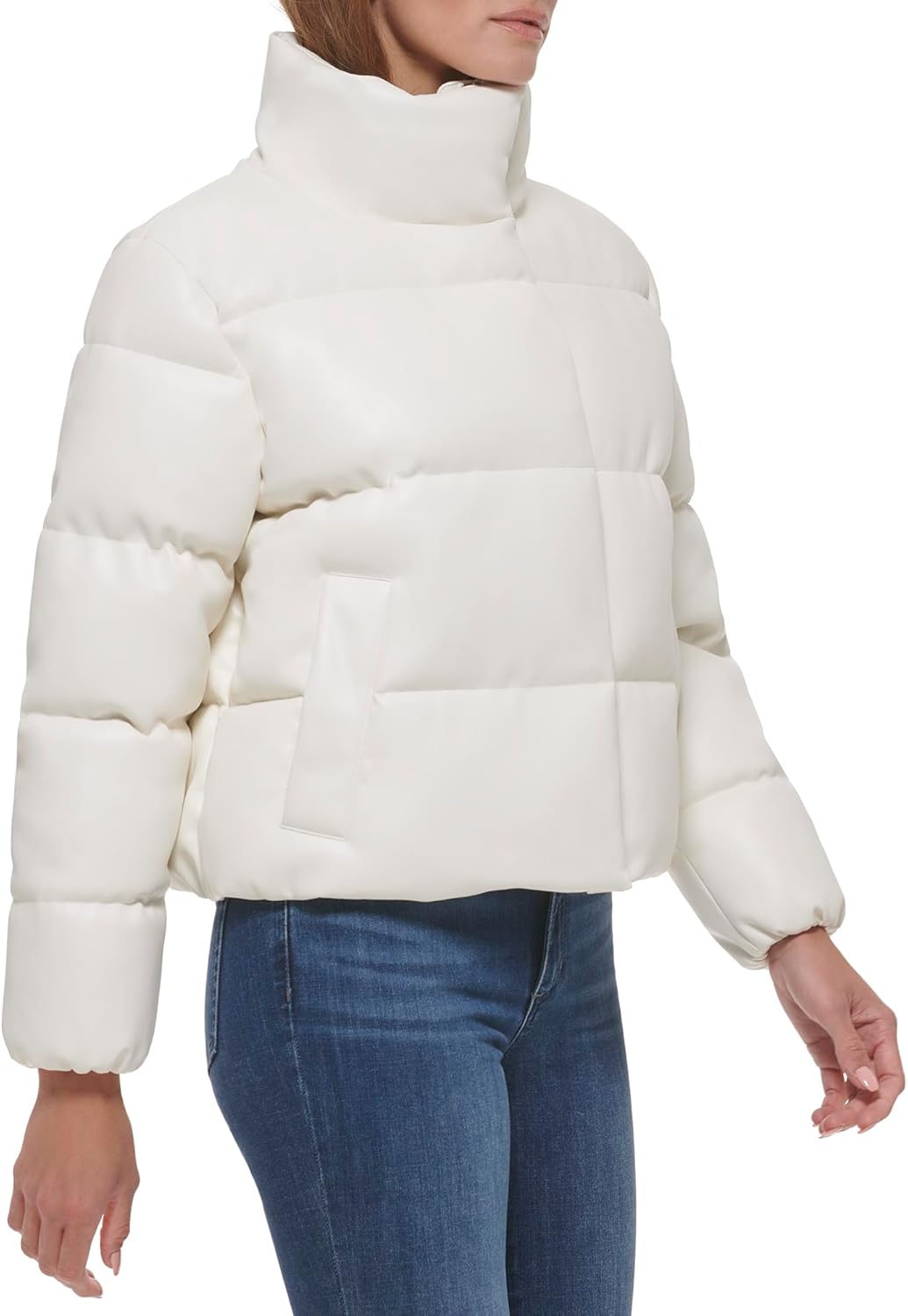 Calvin Klein Women's Short Faux-Leather Puffer Jacket