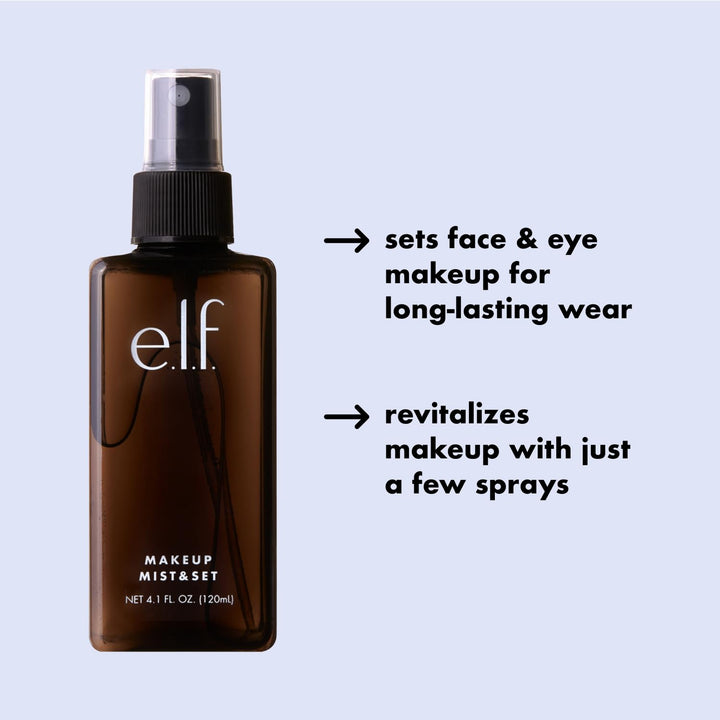 e.l.f. Makeup Mist & Set, Hydrating Setting Spray For Setting & Reviving Makeup, Soothes & Hydrates Skin, Infused With Vitamin A, Vegan & Cruelty-free, 4.05 Fl Oz (120 ml)