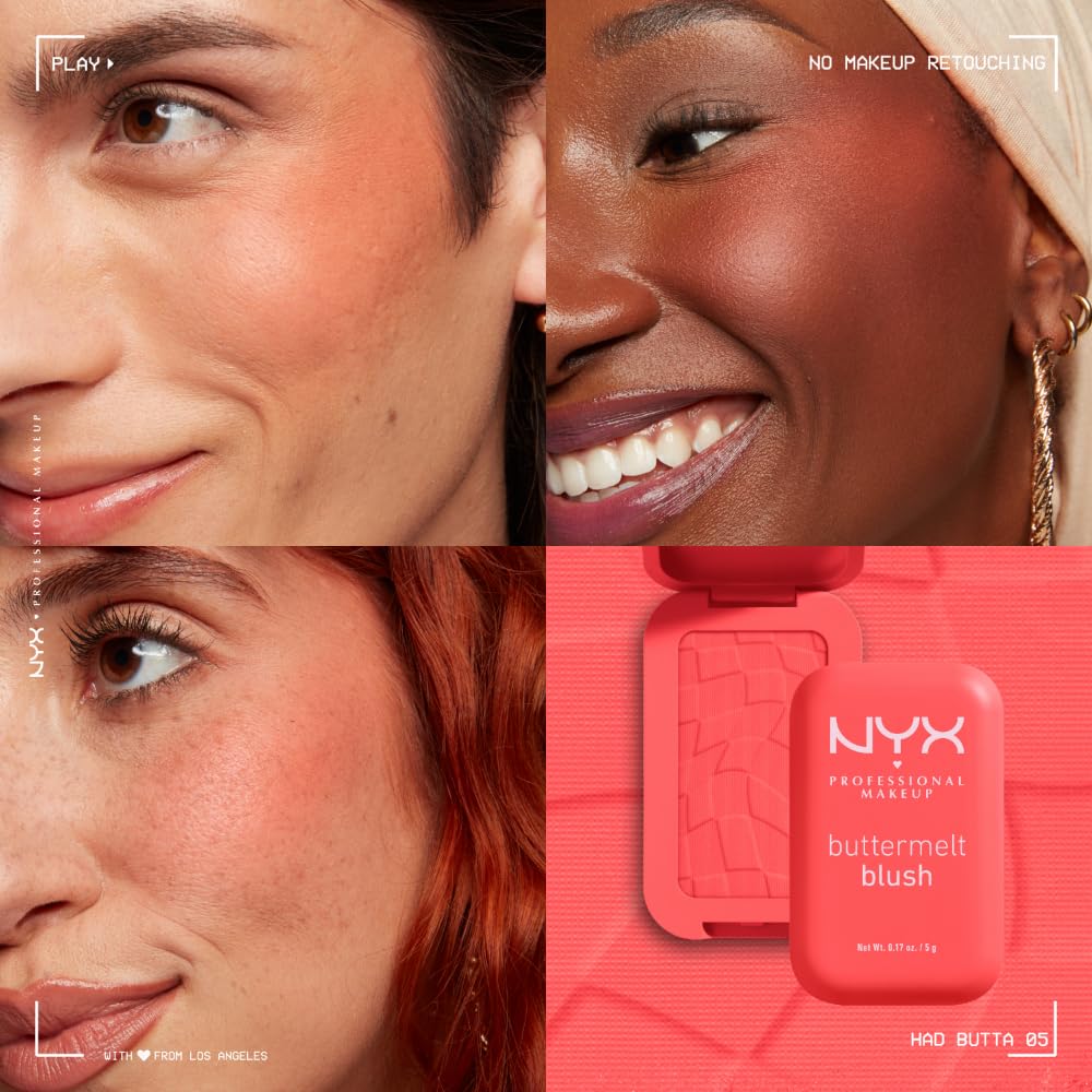 NYX PROFESSIONAL MAKEUP Buttermelt Powder Blush, Fade and Transfer-Resistant Blush, Up to 12HR Make Up Wear, Vegan Formula - My Butta Half