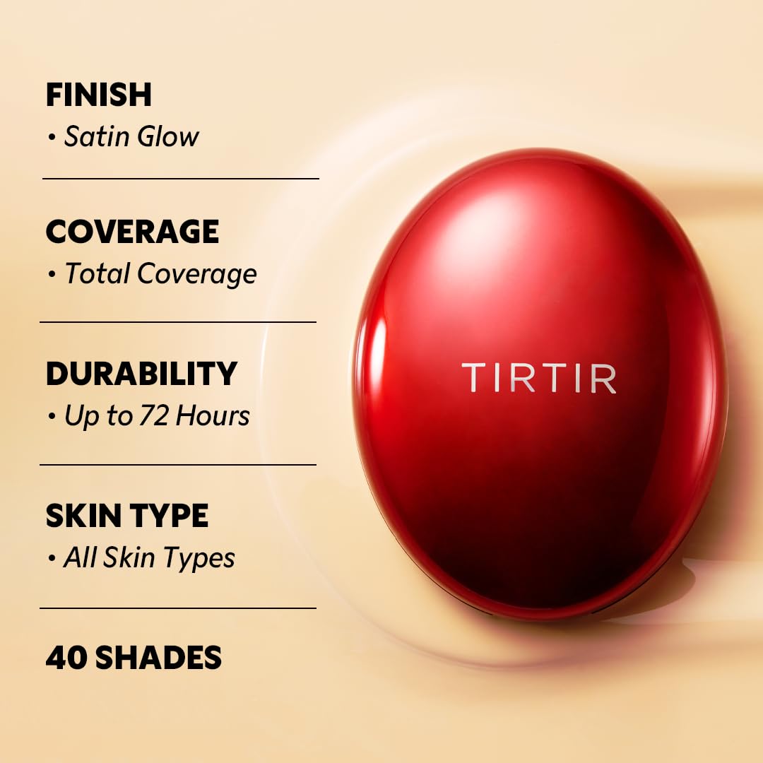 TIRTIR Mask Fit Red Cushion Foundation | Full coverage, Weightless, Skin fit, Satin Glow Finish, Korean Makeup, beauty, Tattoo cover up, Buildable 0.63 Fl Oz