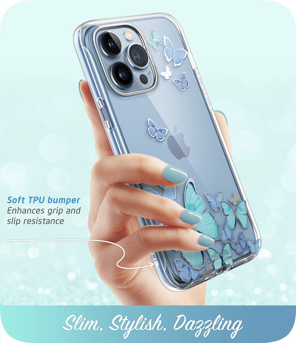 i-Blason Cosmo for iPhone 13 Pro Max Case [Built-in Screen Protector] [Military-Grade Protection] Slim Full-Body Stylish Protective Shockproof Phone Case for iPhone 13 Pro Max (Butterfly)