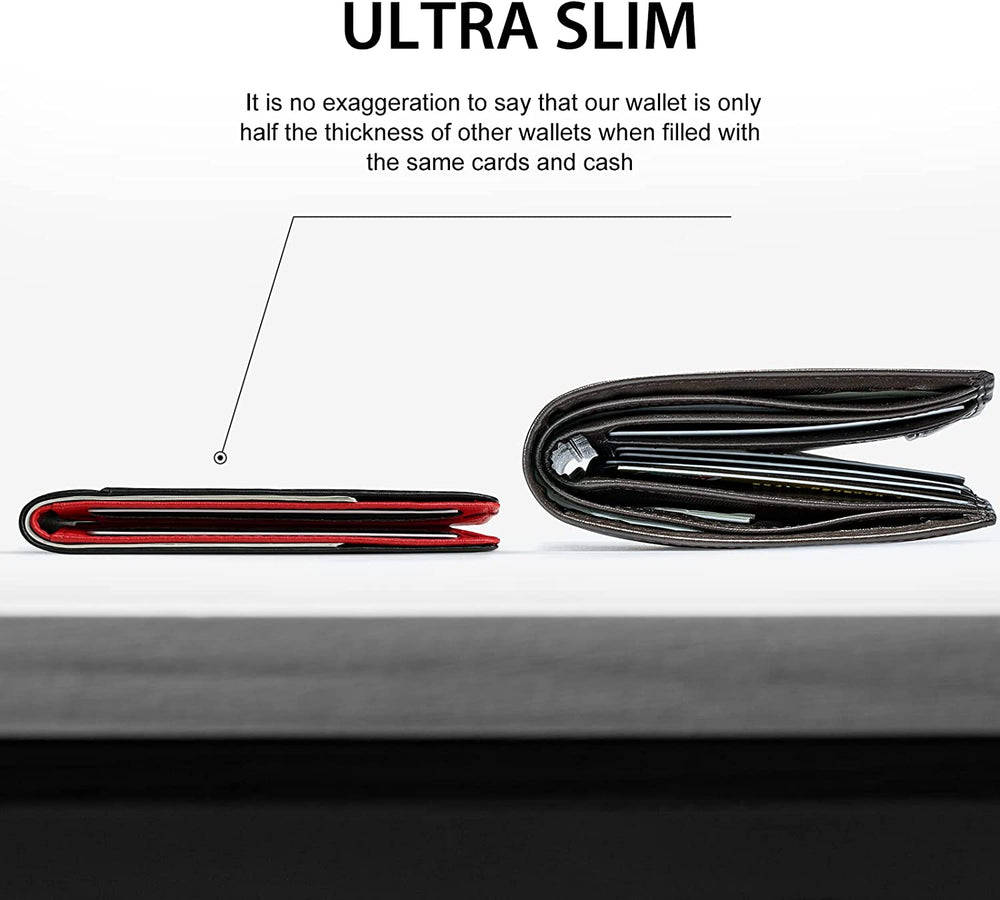 GSOIAX Mens Slim Wallet RFID Blocking Bifold Carbon Fiber Thin wallets for men Minimalist Genuine Leather Card Holder Money Clip with Gift Box - 3alababak