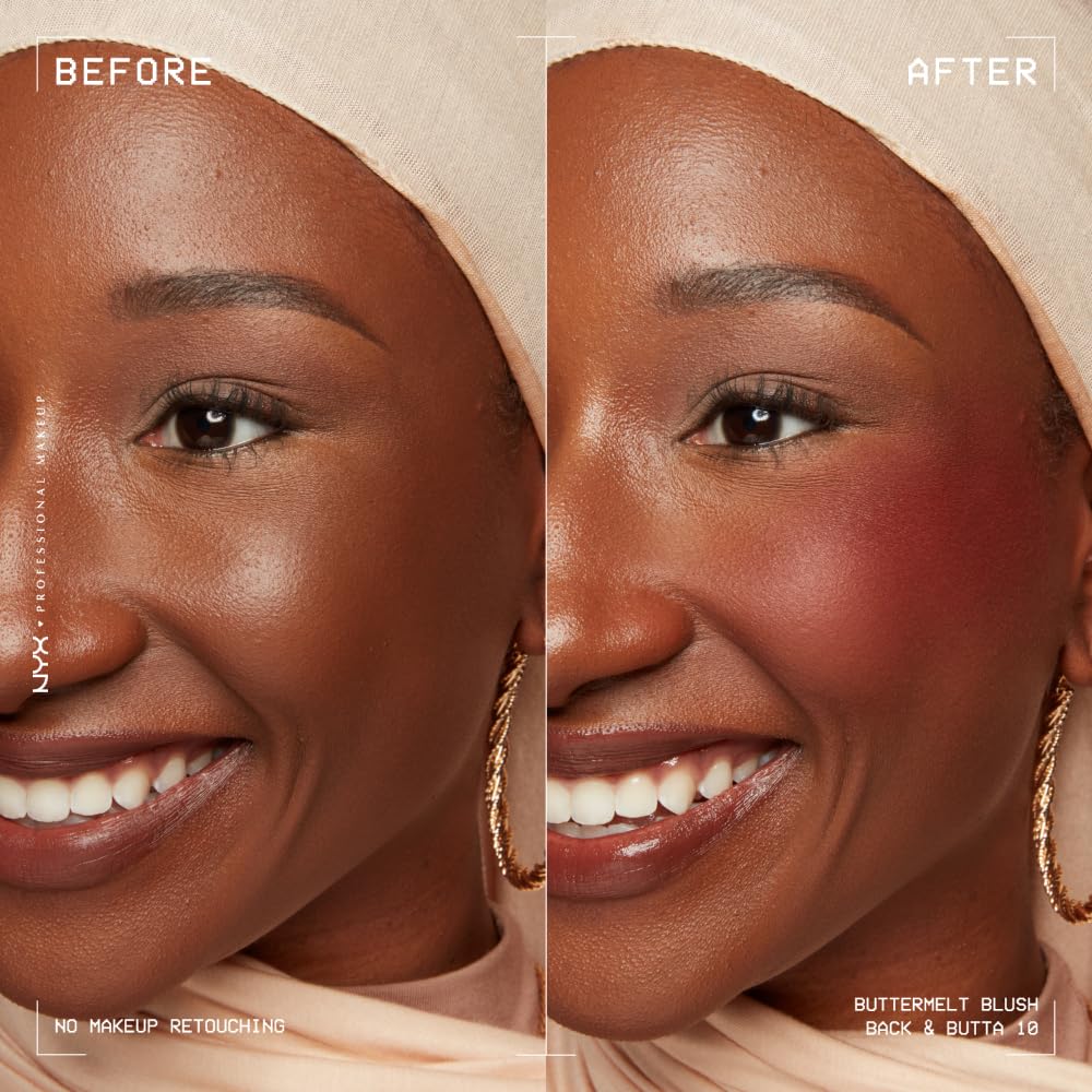NYX PROFESSIONAL MAKEUP Buttermelt Powder Blush, Fade and Transfer-Resistant Blush, Up to 12HR Make Up Wear, Vegan Formula - My Butta Half
