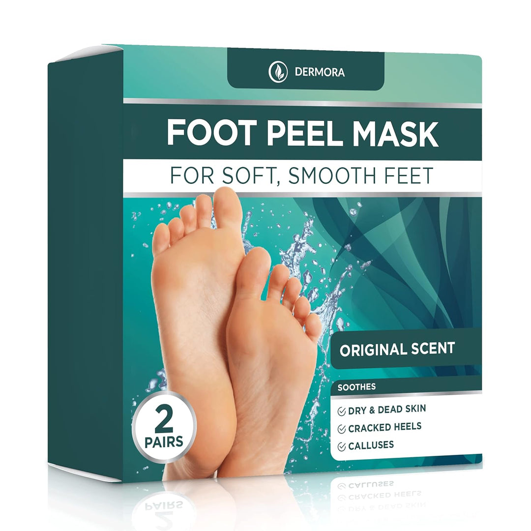 DERMORA Foot Peel Mask | Skin Exfoliating Foot Masks for Dry, Cracked Feet &amp; Callus Removal | Dead Skin Exfoliator for Baby Soft Feet | Pack of 2 | Regular (Fits up to Men 10 / Women 11) | Original