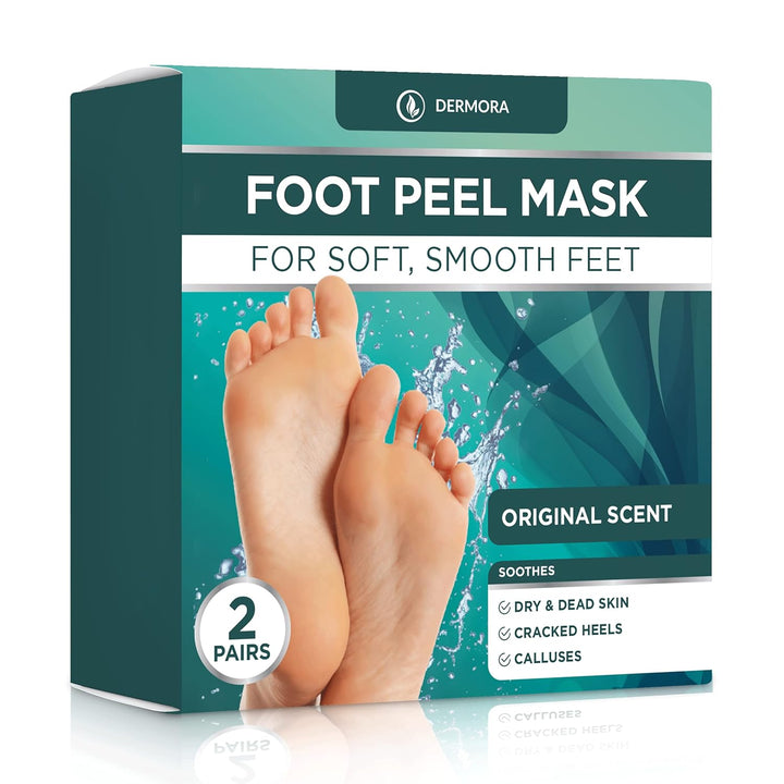 DERMORA Foot Peel Mask | Skin Exfoliating Foot Masks for Dry, Cracked Feet &amp; Callus Removal | Dead Skin Exfoliator for Baby Soft Feet | Pack of 2 | Regular (Fits up to Men 10 / Women 11) | Original