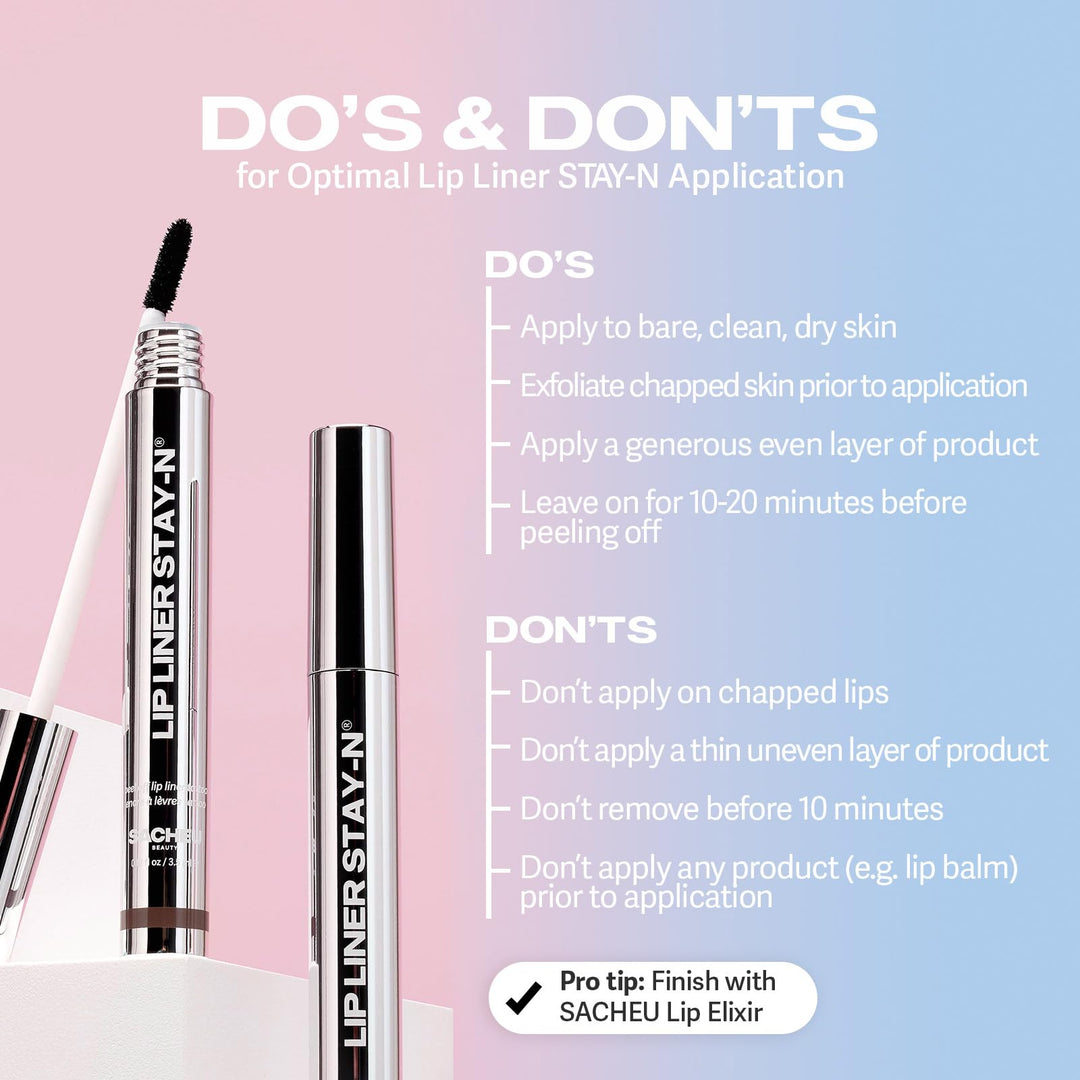 Sacheu Lip Liner STAY-N Peel Off Lip Stain — Long Lasting Matte Lip Tattoo Transfer Proof Lipstain Infused with Hyaluronic Acid &amp; Vitamin E for All Skin Types — Vegan &amp; Cruelty-Free